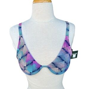 DESPI Brazilian Swimwear Plunge Cups Bikini Top Geometric Multicolor Small NWT